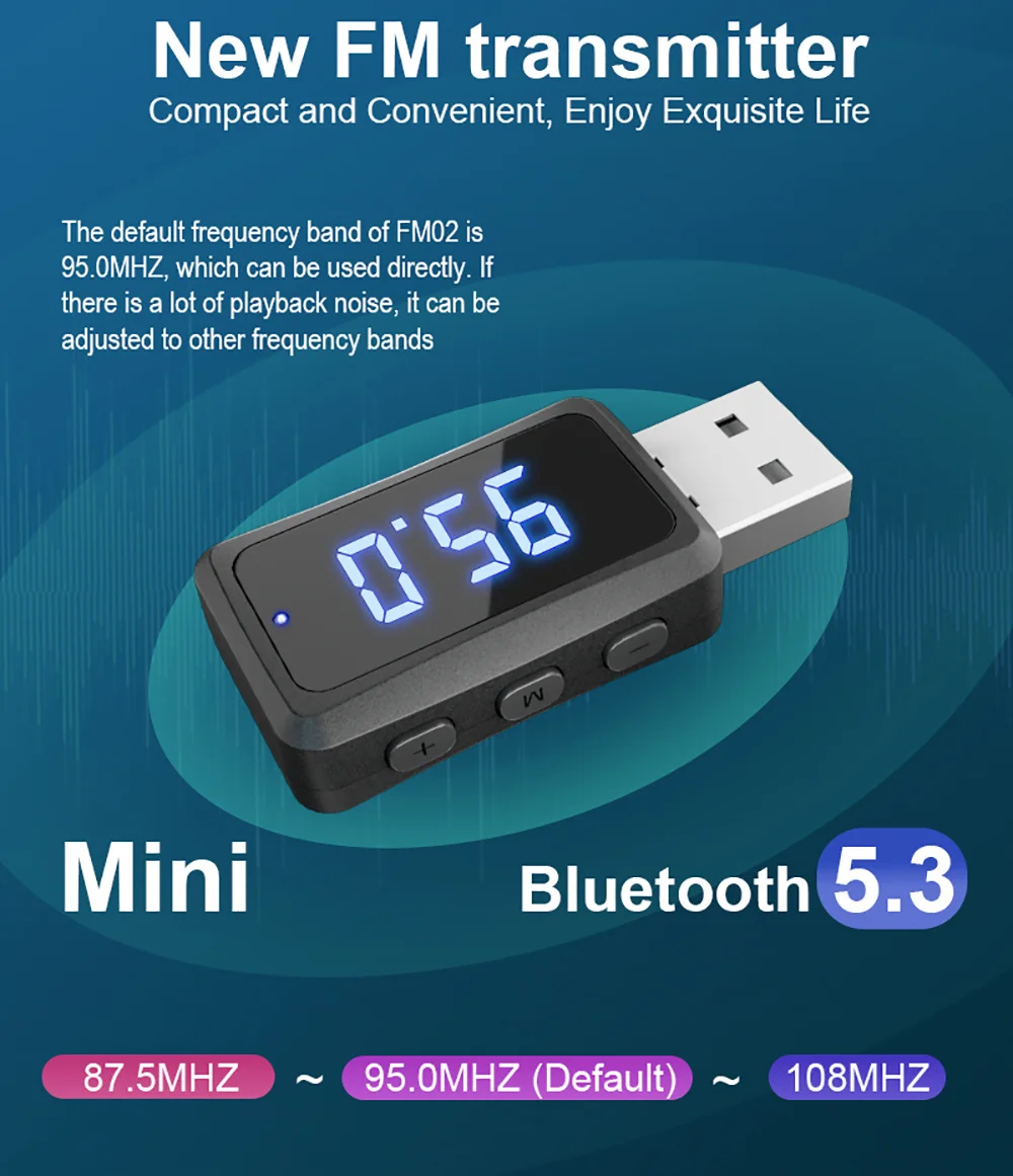 Bluetooth 5.3 Car FM Transmitter Receiver with LED Display USB Wireless Handsfree Call Mini USB Power Auto Fm Radio Car Kit