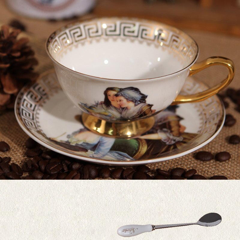 Figura Retro de la Corte Europea pintura al óleo hueso taza de café de China y platillos británico tazas de té Espresso de la tarde vasos de: A