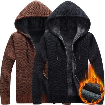 Herfst heren capuchon trui jas winter dikke truien jas heren effen kleur slim fit wollen bont trui bovenkleding 3xl