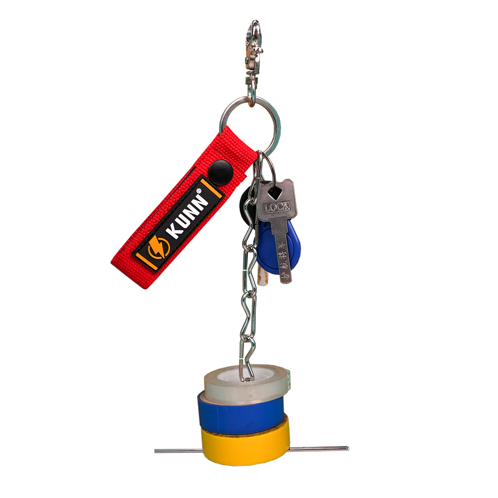 KUNN Electrical Tape Holder,Dual-Use Tape Thong,Enhanced Fast Tape Holder Chain for Tool Belt with Keyring,Snap Loop and Button