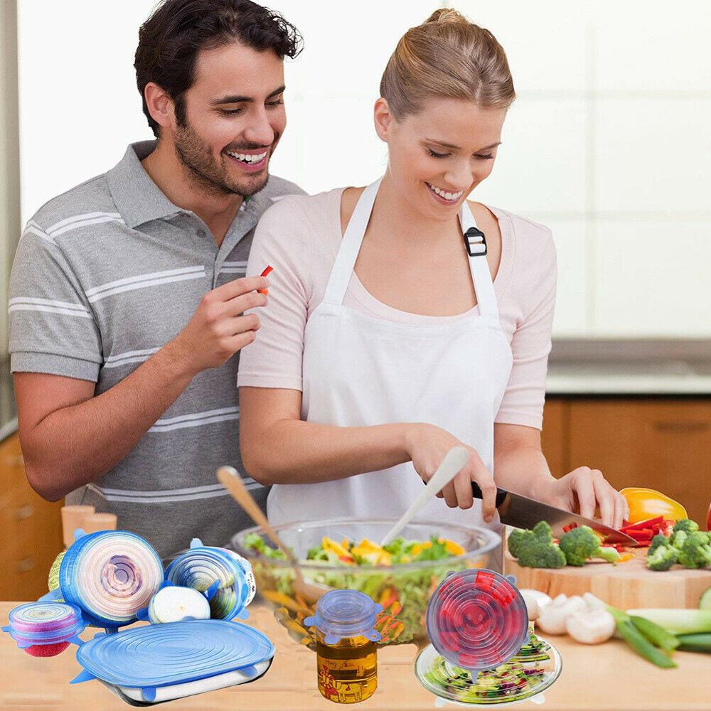 6pcs/set Reusable Silicone Stretched Food Lids Cookware Cap Vacuum Sealed Fresh Cover