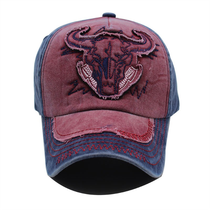 Baseball Cap Bull Head Embroidery Washed Casual Retro Outdoor Men's Sun Hat