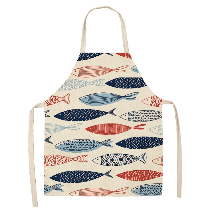 Cute fish print apron Woman kitchen apron master apron Linens Apron cooking accessories kitchen apron cafe apron for men aprons: 3 / 68x55cm