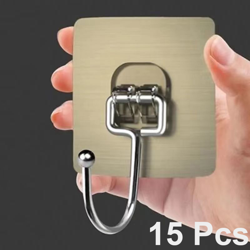 5/10/15/20/30Pcs Rvs Haak Punch-Gratis Sterke Zelfklevende Muur gemonteerd Haak Badkamer Organizer Haak Woonaccessoires: Stainless steel 15pc