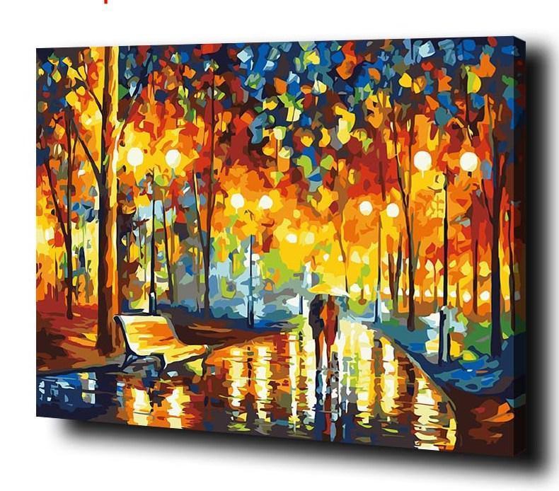 Cuadro Lienzo Decorativo 'Bailar Bajo La Lluvia' De Leonid Afremov | 30x20 Cm, Marco De Madera | Listo Para Colgar