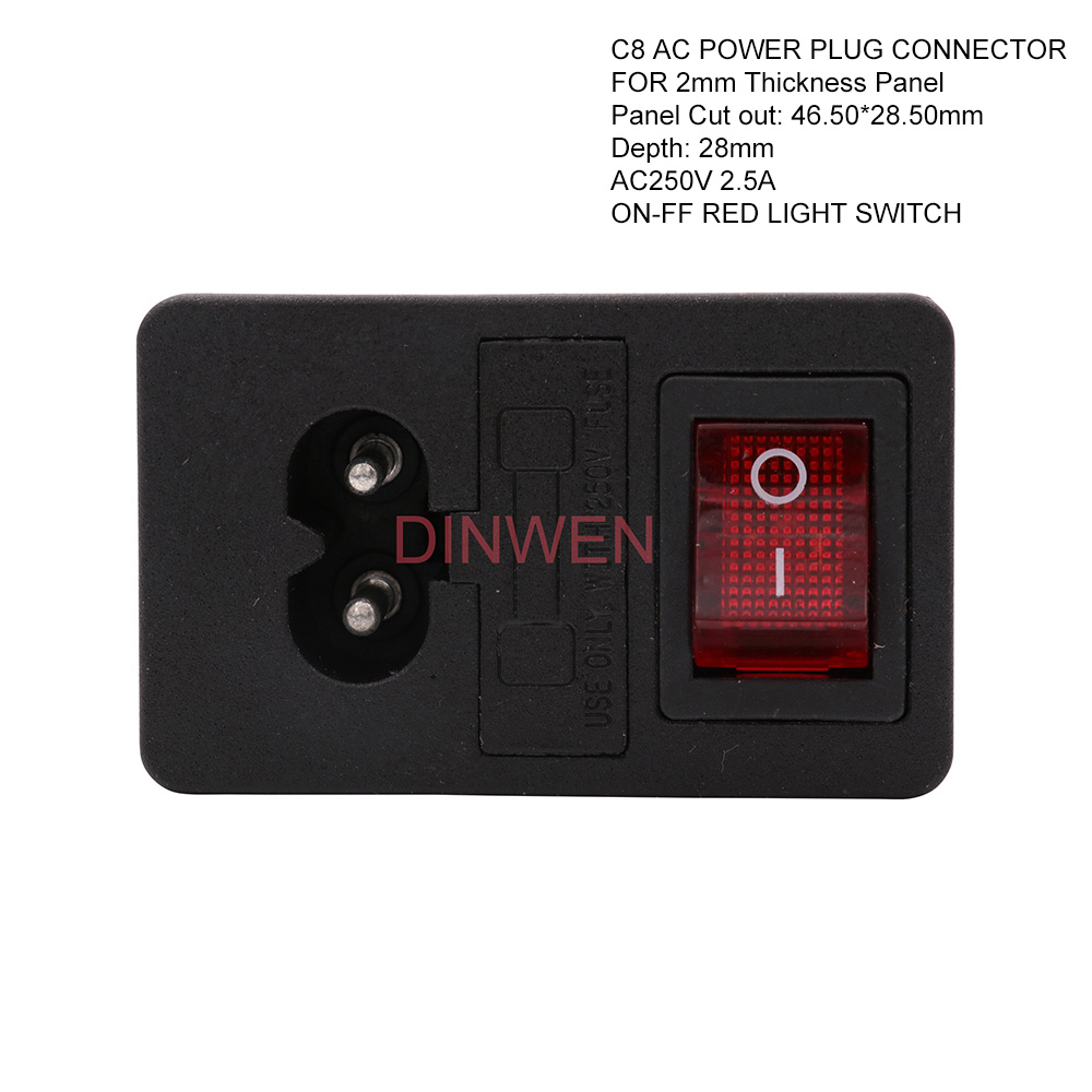 1PC IEC 320 C8 MAINS AC Power Socket Elektrische plug netsnoer inlaat Stopcontact Met ON OFF Rocker schakelaar CCC CE: Model-2
