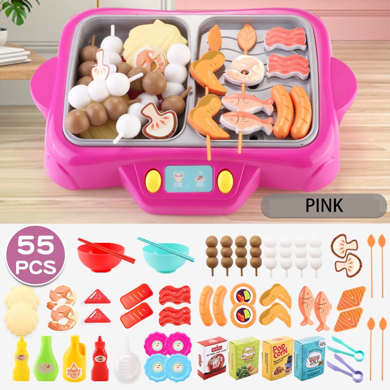 Kinderen Pot Barbecue Speelgoed Kleine Huishoudelijke Apparaten Speelgoed Simulatie Spray Mini Keuken Speelhuis Educatief Speelgoed: Pink