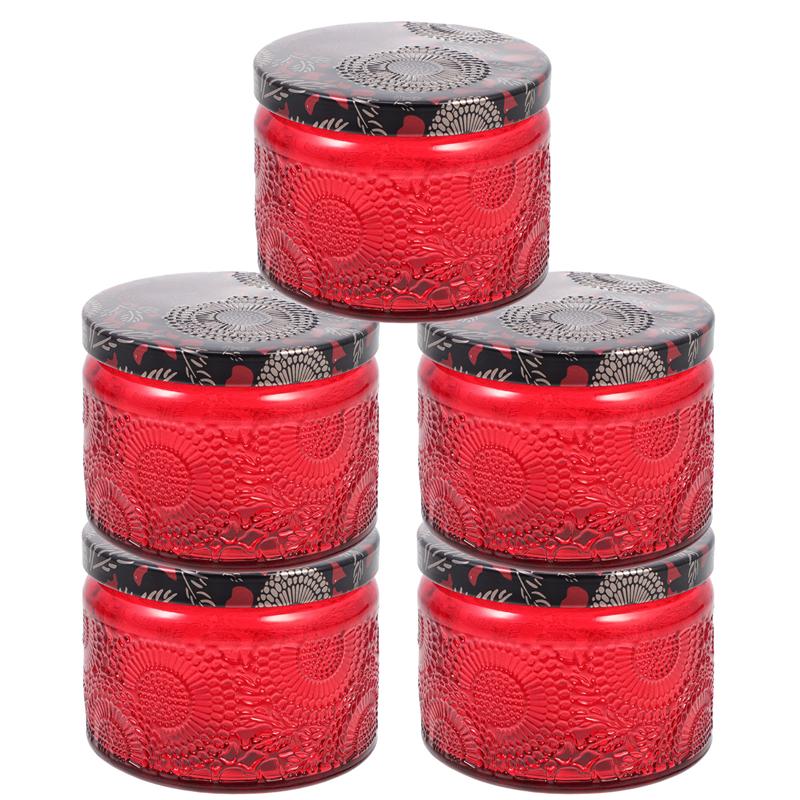 5Pcs Glas Kaars Potten Wax Container Kaars Cup Kandelaar Romantische Aromatherapie Kaars Houder Woondecoratie: Rood