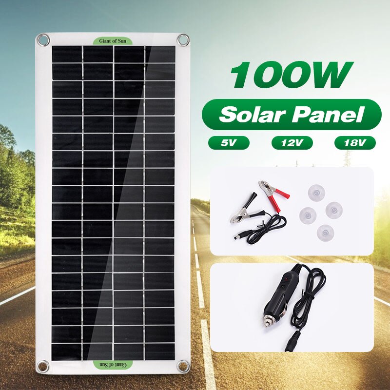 100W Solar Panel Battery Charger USB Kit Complete Solar Cell Smart Phone Portable Flexible Power Bank Camping Car Rechargeable
