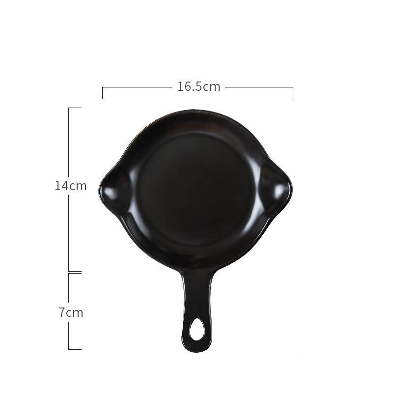 Nordisk keramisk morgenmadstallerken bageplade porcelænsservice tallerken med håndtag husholdnings lille bøf skive hjemmeservice værktøj: Rund-sort