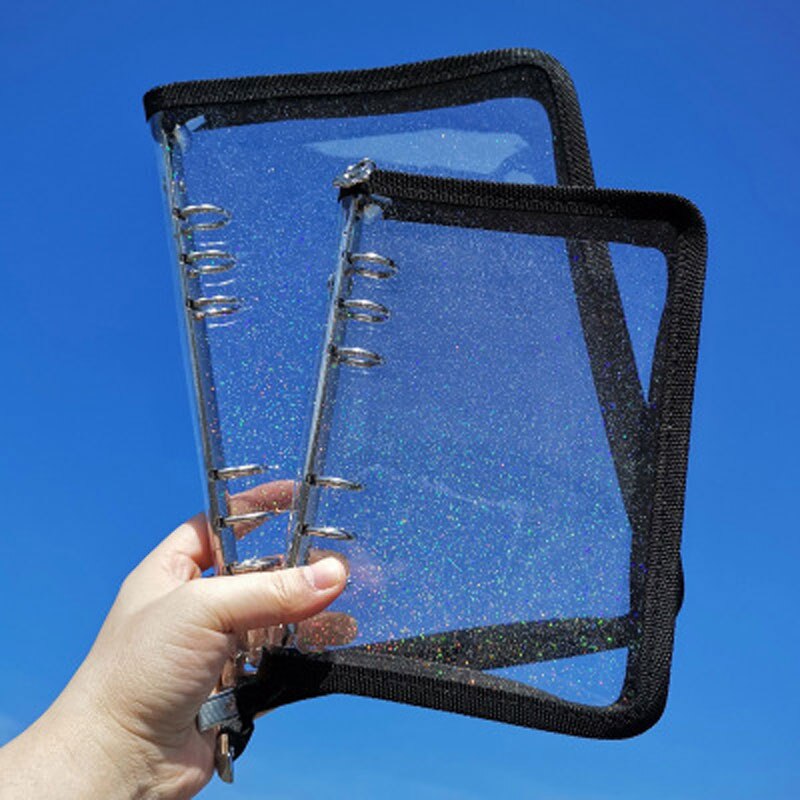 Yiwi Creatieve A5 A6 Zip Pvc Notebook Accessoire Vel Shell Kantoor School Transparante Beknopte 6 Gaten Bindmiddel Planner Cover: Black / A6