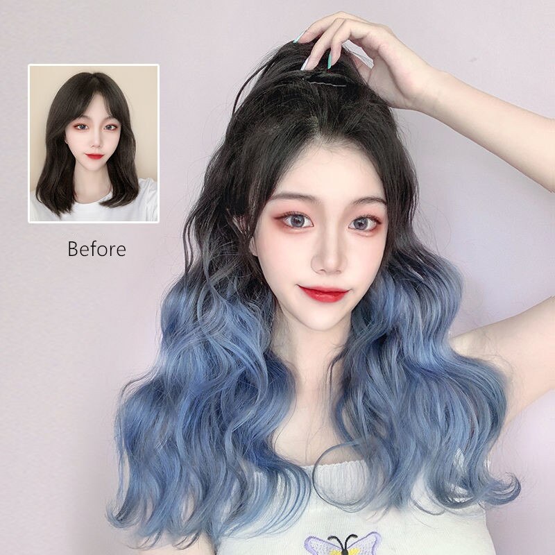 Ponytail Colorful Ombre Synthetic Ribbon Clip in Women Hair Extension Wavy Curly Hairpiece Pony Tail Blue Pink Purple Hairstyle