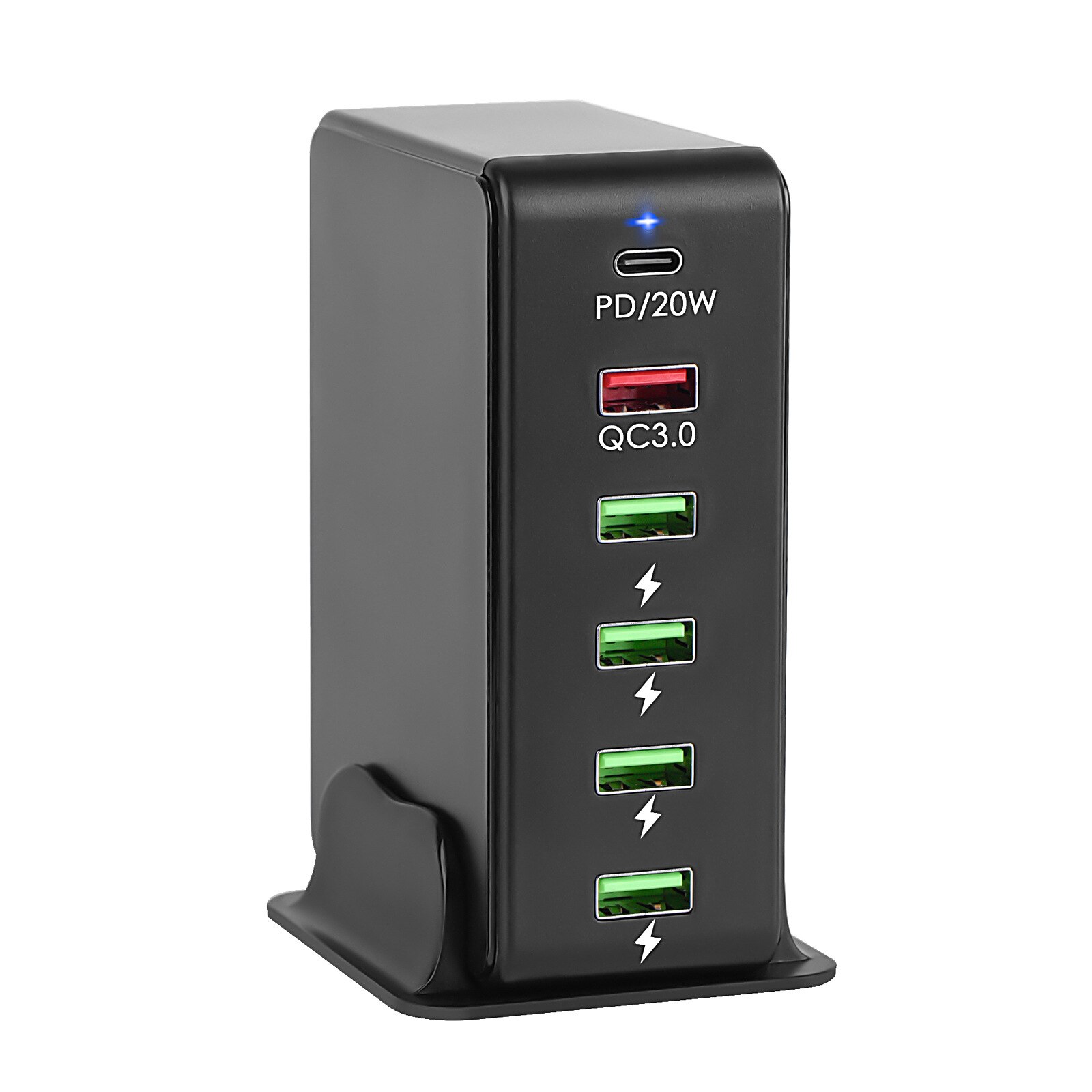 65W 6 Poorten Usb C Lader Met Stand Fast Charger Met 1 USB-C 20W Pd + 1 QC3.0 + 4 Usb Laadstation