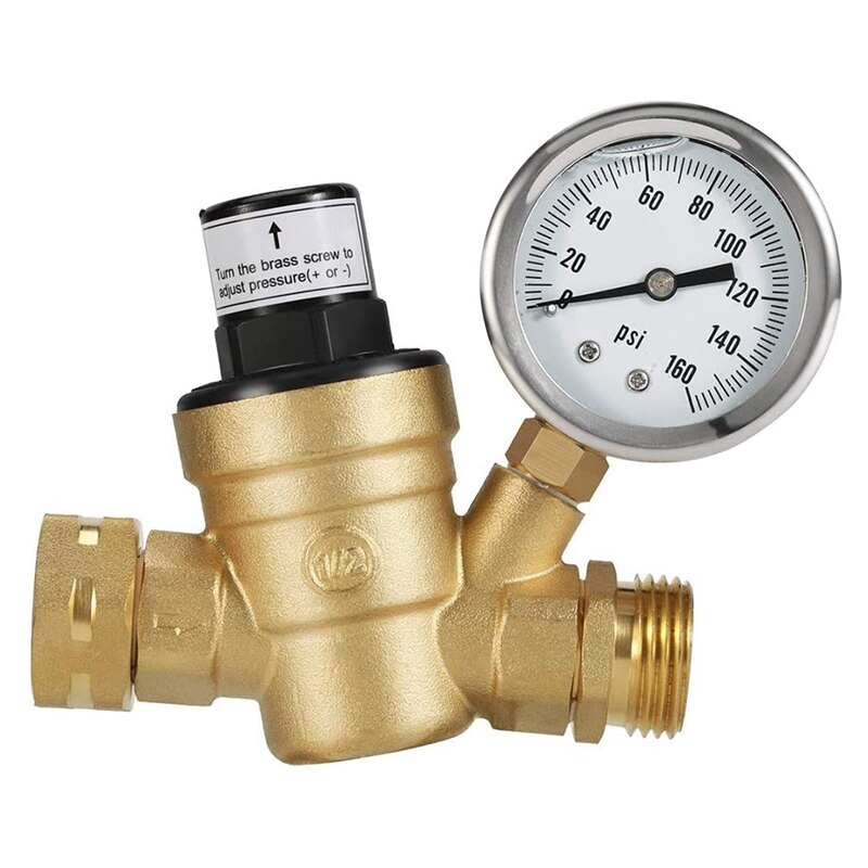 -Water Pressure Regulator Valve, Brass Lead-Free Adjustable Water Pressure Reducer, Fit RV Camper Travel Trailer: Default Title