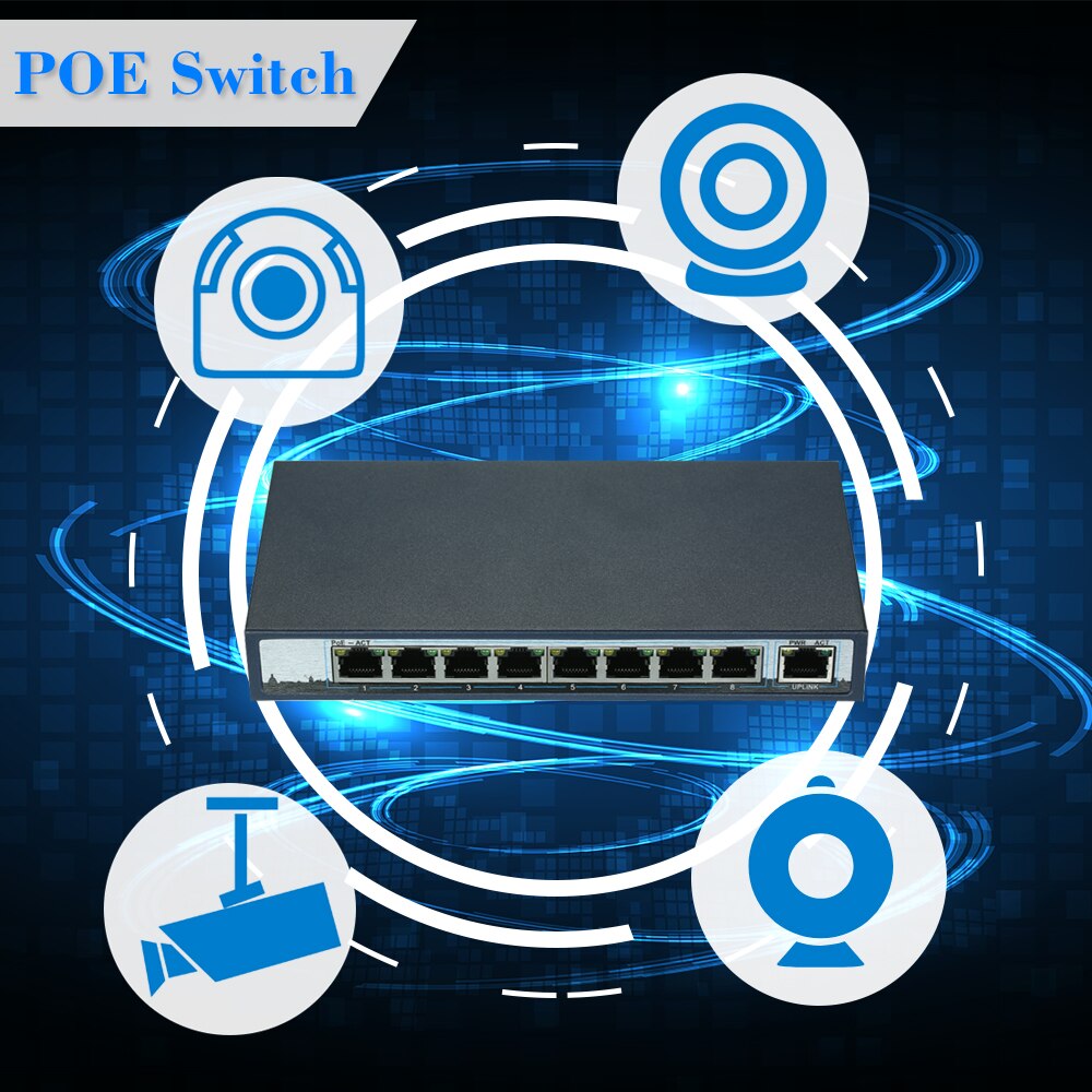 8 port 100 mbps ieee 802.3af/ ved poe switch power over ethernet til trådløs ap og ip kamera