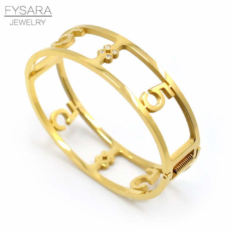 Fysara rostfritt stål ihåliga nummer 5 armband & armband för kvinnor manschett breda armband lyxiga klassiska smycken för bästa vän