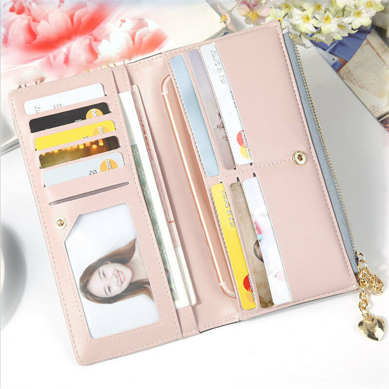 Women PU Leather Zipper Wallet Purse Long Card Holder Bag Phone Handbag Fine Suture Dazzling Tassel Decoration