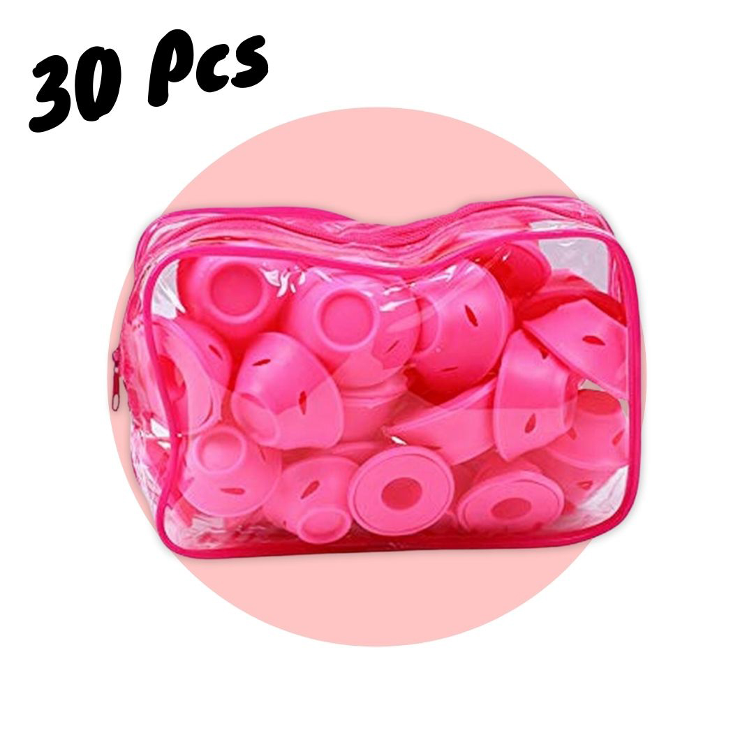 Silicone Hair Curlers Blue and Pink Magic Hair Rollers No Heat No Clip Soft Rubber Styling Tools Set for Women and Girls: pink 30pcs