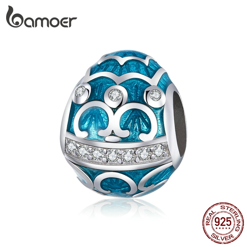 Bamoer di Pasqua Serie Blu Uovo di Fascino Dello Smalto per Originale in Argento Del Braccialetto e Del Braccialetto 925 sterlina d'argento Gioielli FAI DA TE Braccialetto BSC220