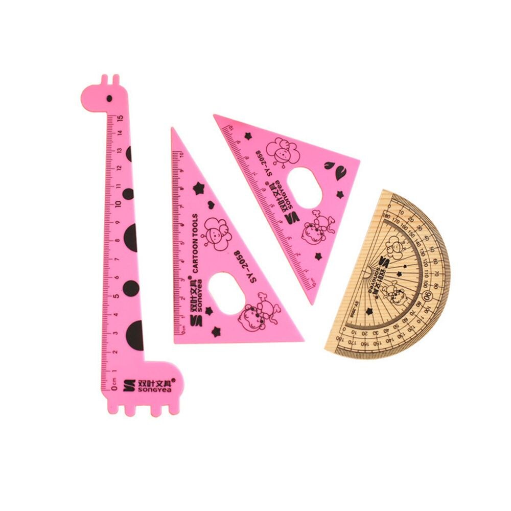 4PCS/Set Cartoon Giraffe Ruler Straight Ruler / Triangular Ruler / Protractor Junior School Stationery For Kids