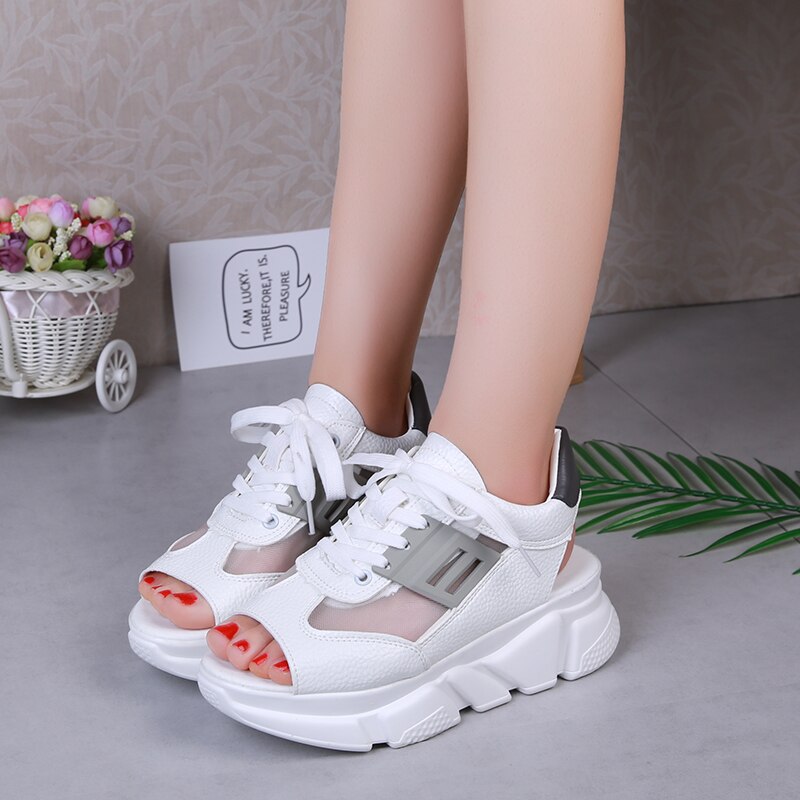 Dames sandalen plateau wedges damesschoenen dikke hak veter sandalen vismond sandalen zomer stijl slippers