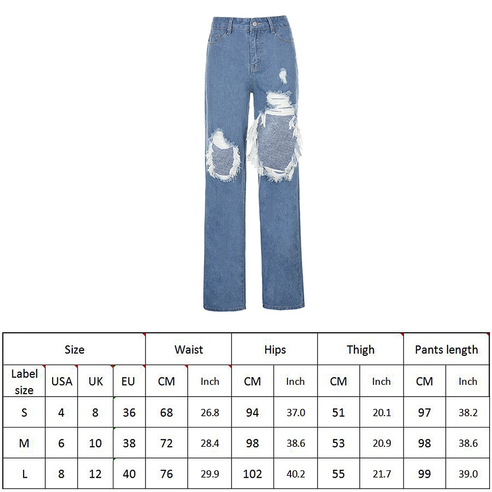 Pantalones vaqueros rectos rasgados para mujer, pantalón de chándal, vaquero, holgado, de cintura alta, ropa de calle estética desgastada, Y2k