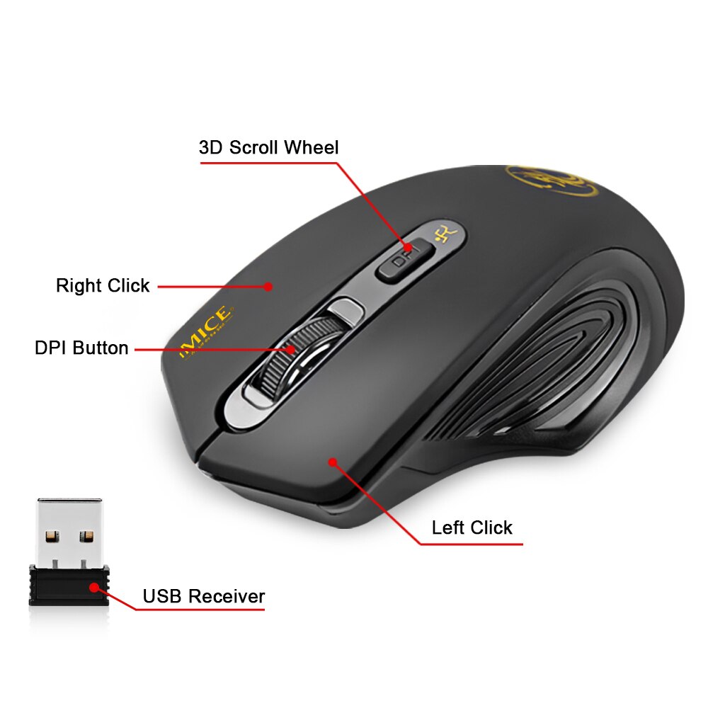 iMice Computer Mouse Wireless Mouse for Laptop PC Silent Mouse USB Ergonomic Mause 4 Buttons Optical 2.4GHz 2000 DPI Mice