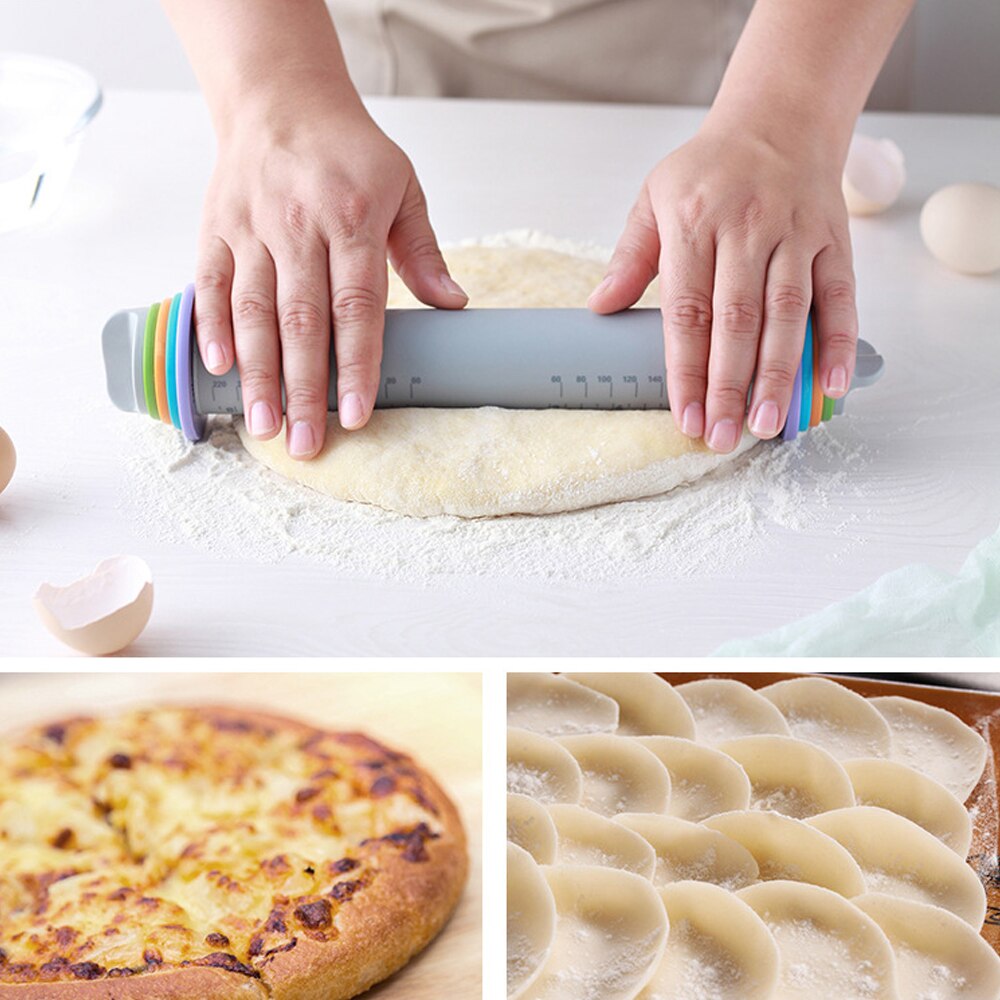 Non-stick Rolling Pin Silicone Fondant Embossing Roller Thickness Adjustable Rolling Pins Cake Dough Roller Pastry Baking Tool