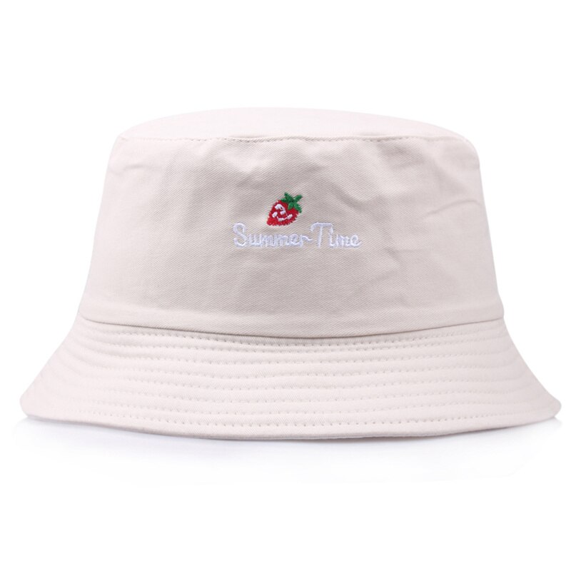 Jordbær sommer tid broderi spand hat til mænd kvinder hip hop fisker hat voksen panama bob hat sommer elskere flad hat  f09: Beige