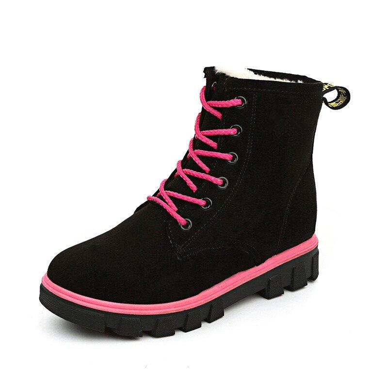 snow boots women boots flat ankle boots Martin boots winter warm ladies cotton shoes women's shoes: Black / 6