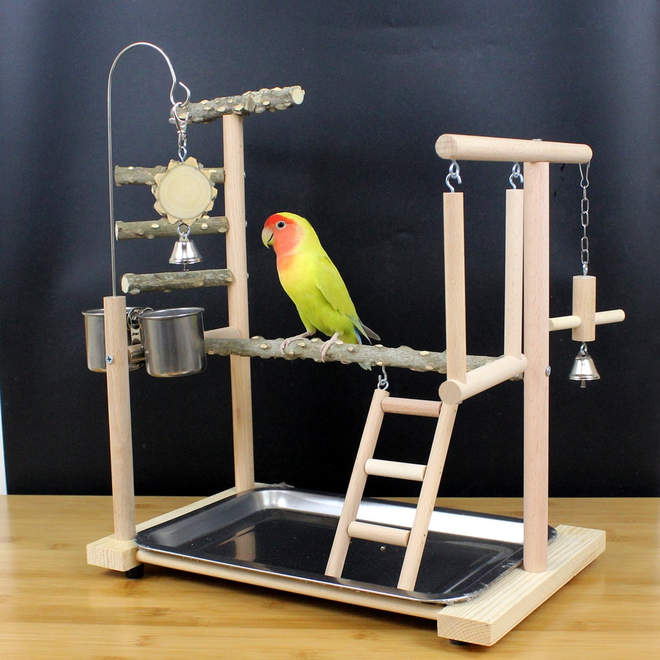 Natural Living Playground for Parrot Bird Swing Climbing Hanging Playstands Bird Activity Center Wooden Exercise Play Perch