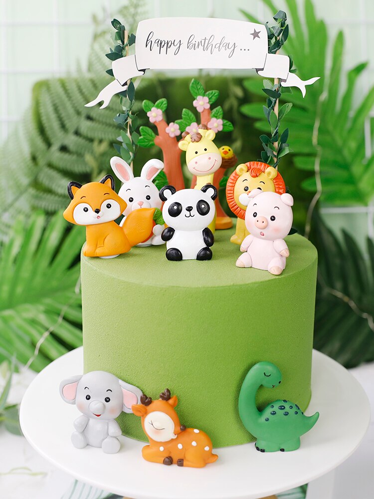 bosco animali torta arredamento morbido argilla Leone elefante tigre uno 1st giungla safari torta topper Felice compleanno festa arredamento bambini