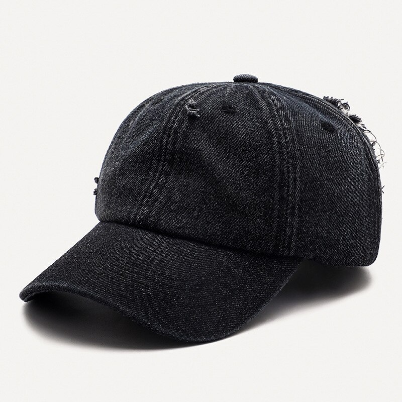 Casquette de Baseball en Denim délavée unisexe, chapeau ajustable avec trous déchirés, style hip hop, idéal pour les sports de plein air: Black