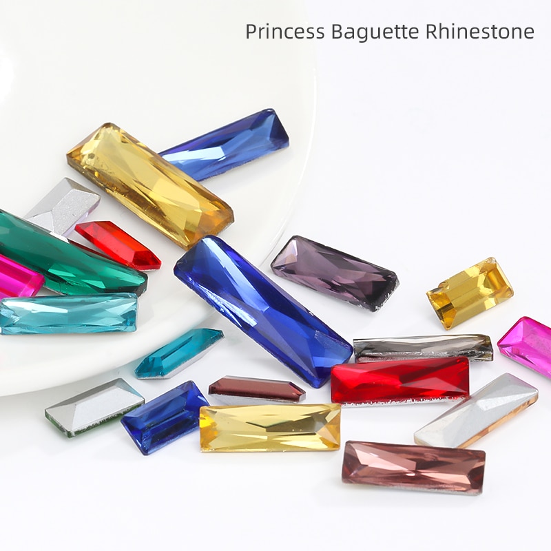 Meerdere Kleur Prinses Baguette Glas Accessoires Kleding Strass Mobiele Telefoon Patches Pointback Strass Accessoire