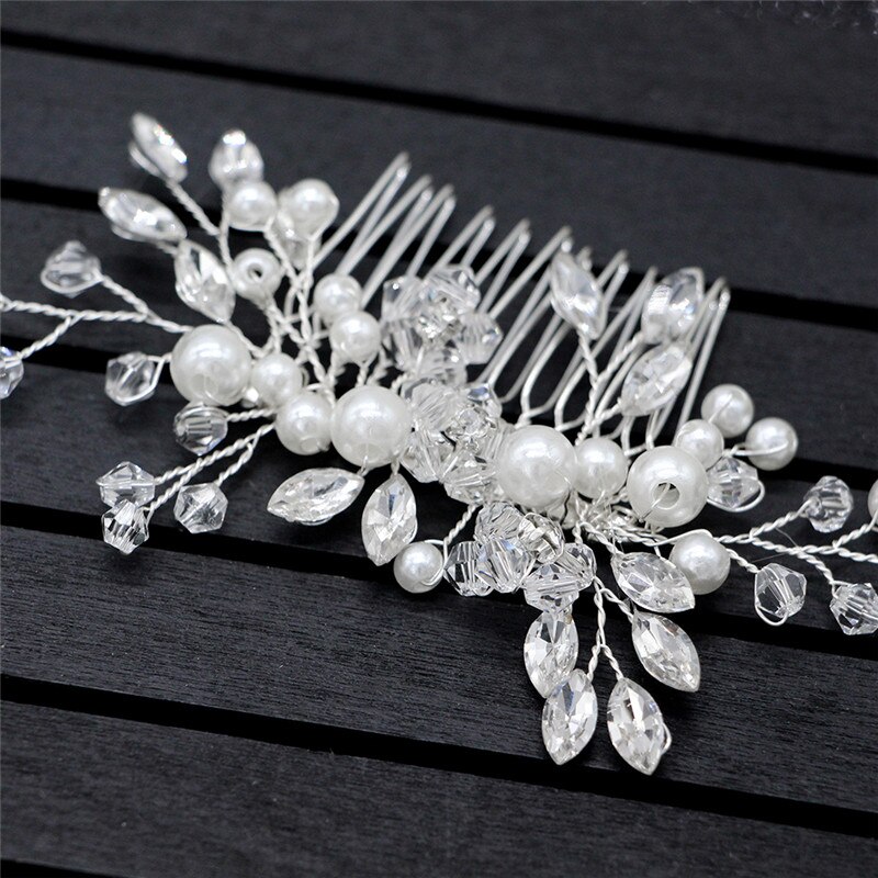 Trendy Crystal Pearl Hair Combs Wedding Bridal Hair Jewelry Ornament Head Piece Decoration Rhinestone Bride Hair Comb