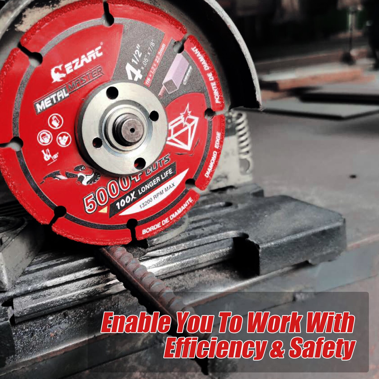 EZARC Diamond Metal Cutting Wheel for Angle Grinder 115mm x 22.2mm Diamond Disc With 5000+ Cuts on Rebar, Steel, Iron and INOX