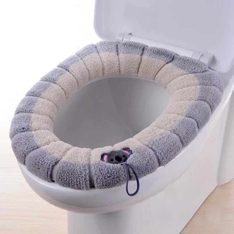 1Pcs Winter Warm Toilet Seat Cover Closestool Mat Wasbare Badkamer Accessoires Breien Pure Kleur Zachte O-Vorm Pad bidet Cover: beige