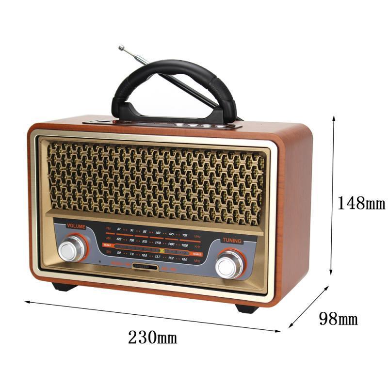 Retro Portable Wireless Radio Music Player AM/FM/SW MultiFunction Bluetooth Speaker Subwoofer TF/SD USB Card Player