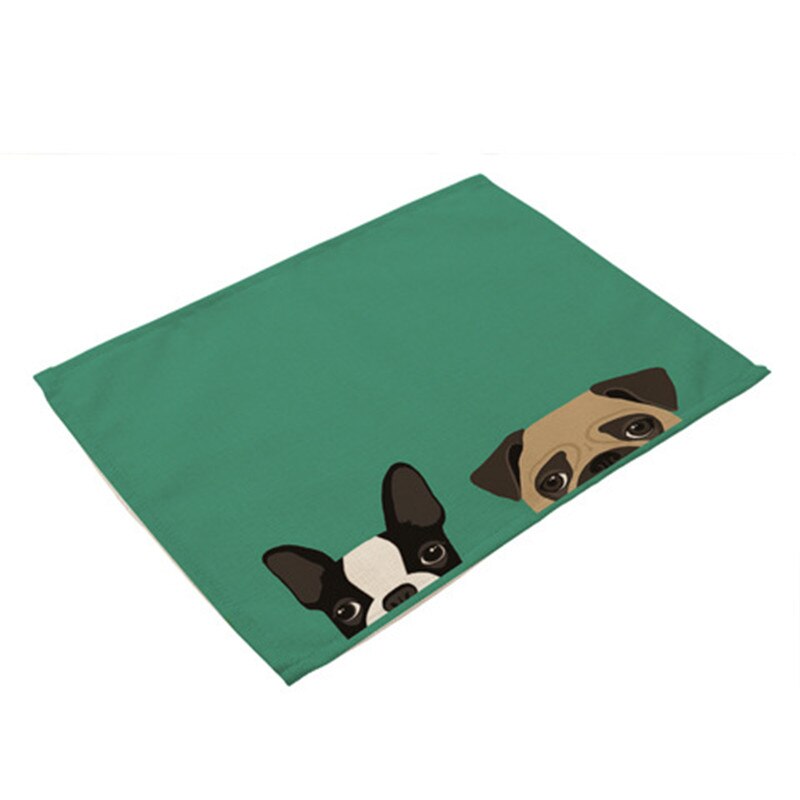 1 stk hund kat mønster dækkeserviet spisebordsmåtte drikkeunderlag western pad bomuld linned kop måtte 42*32cm køkken tilbehør  ma0001: L