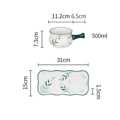 Porcelain Dinner Plate Set Round Green Plants Dish Sets Ceramic Cake Dessert Plate Bowl Mug Cups Dinnerware Decorative Flatware: 15