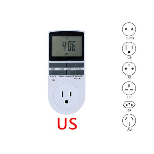 Electronic digital timer switch UK US AU EU FR kitchen timer 24 Hour cyclic programmable timing socket: US