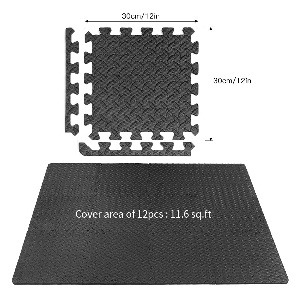 Alfombrillas de goma EVA de grano para suelo de gimnasio, esteras de empalme, alfombras de retazos, amortiguación gruesa de salones de fitness, 30x30 cm, 12 unidades