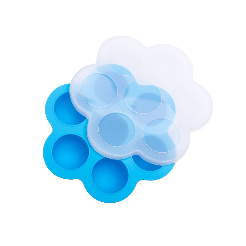 Contenedor de comida para bebé, caja de almacenamiento de frutas y leche materna, bandeja de silicona para congelador, contenedor de comida para bebé, 7 rejillas: Azul