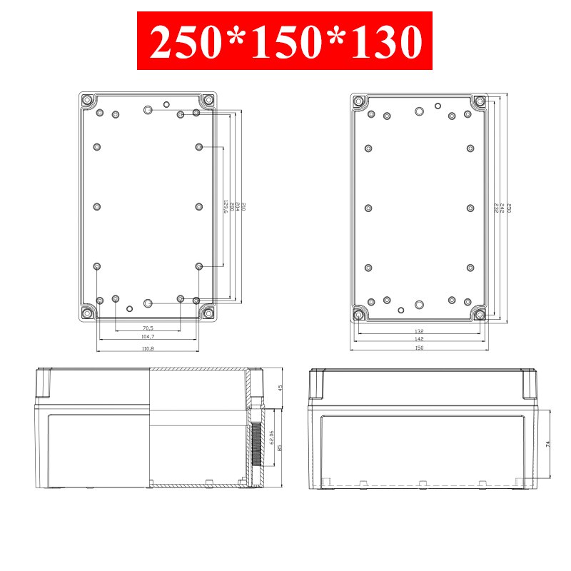 Waterdichte Plastic Behuizing Doos Elektronische Elektrische Project Doos Abs Outdoor Junction Box Behuizing IP67 Project Instrument Case: 250x150x130mm