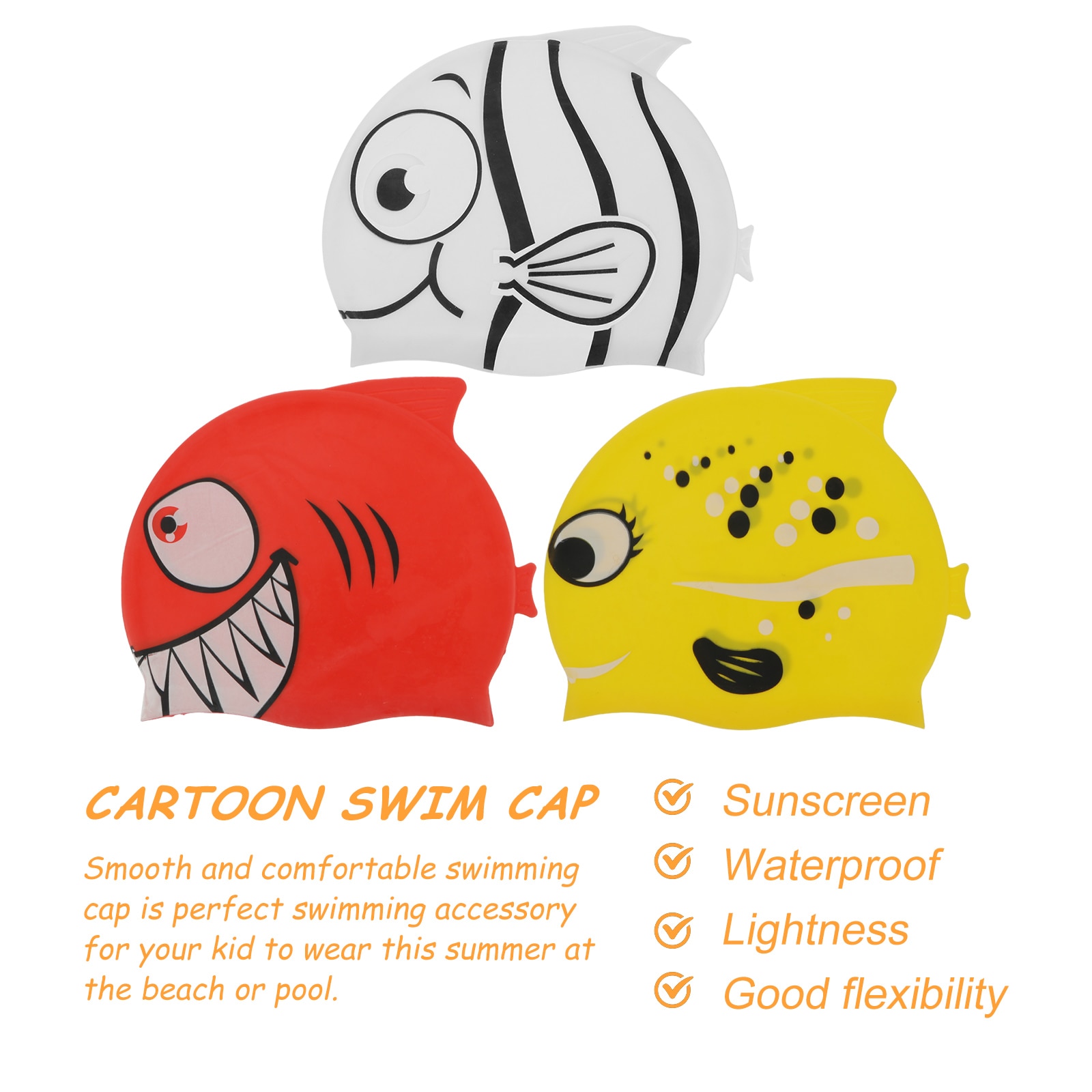 3pcs Fish Shape Swim Cap Practical Waterproof Swimming Hat Swim Hat for Child Kid