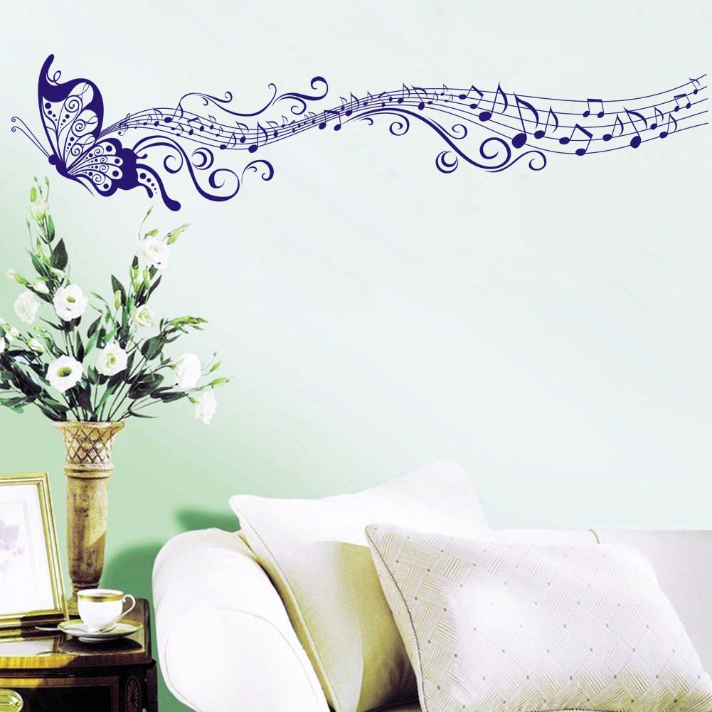 Black purple note butterfly wall stickers decorative living room art mural DIY decoration children room music wallpaper sticker