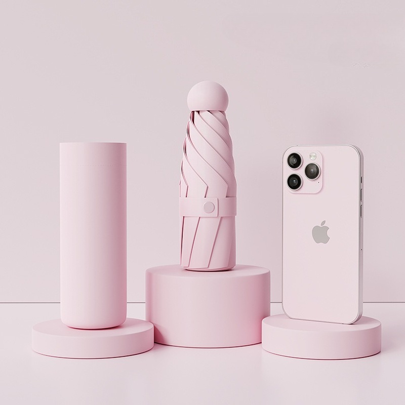 Paraguas plegable de vinilo, sombrilla portátil para lluvia y sol, sombrilla UV, sombrilla de bolsillo pequeña para protección de doble uso: YELLOW