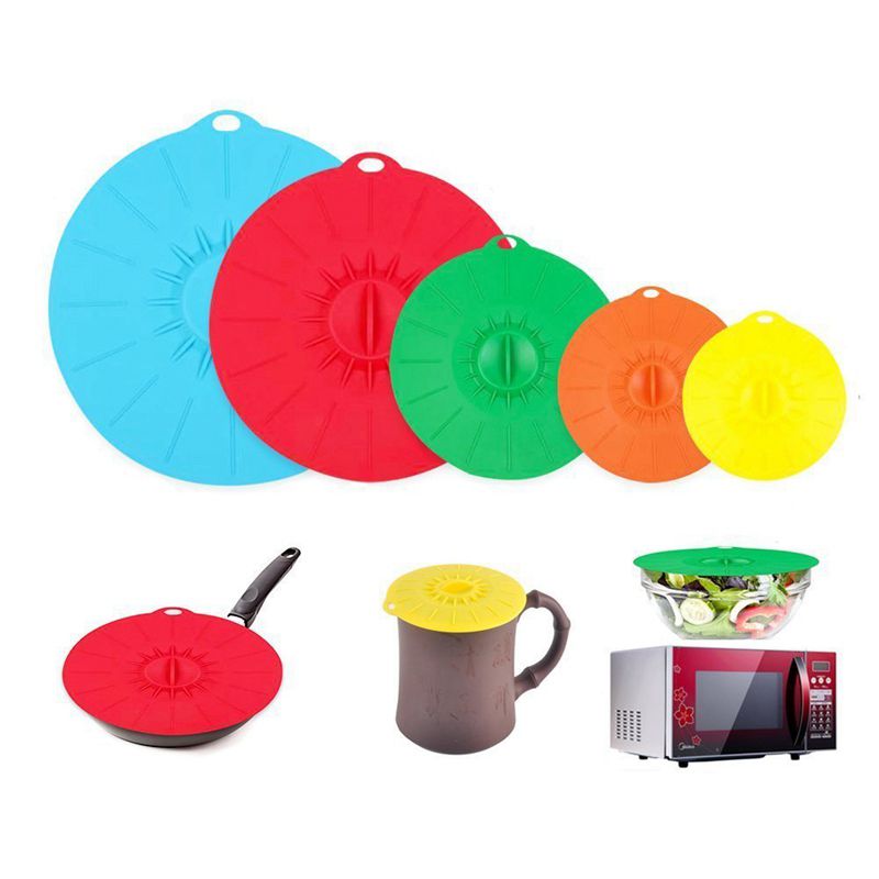 Conjunto de 5 silicone micro-ondas tigela cobrir panela pan tampa capa-silicone alimentos envoltório cozinhar ferramentas utensílio de cozinha
