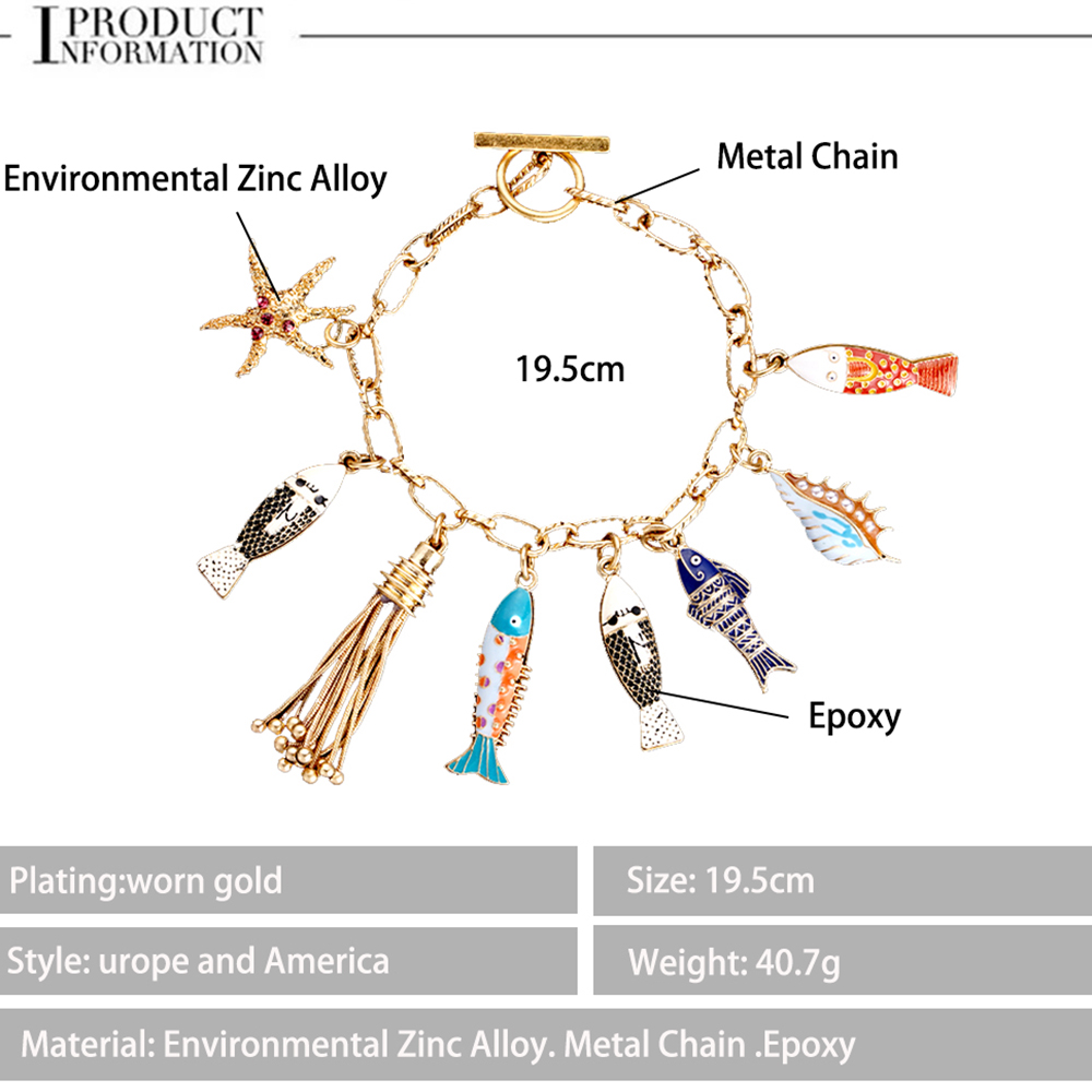 Moda colorida estrela do mar concha concha pulseiras para mulheres ouro-cor corrente pulseira oceano verão praia jóias: Marrom Avermelhado