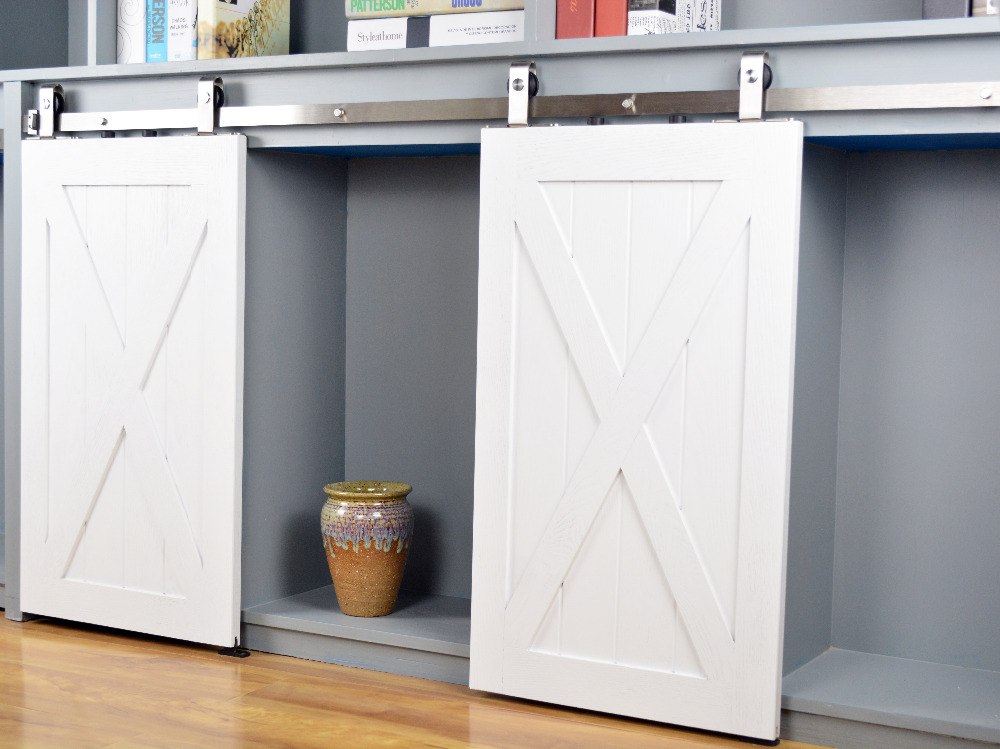 DIYHD Stainless Steel Mini Barn Door Hardware Top Mount Wooden Cabinet Double Small Sliding Barn Door Hardware (No Cabinet)